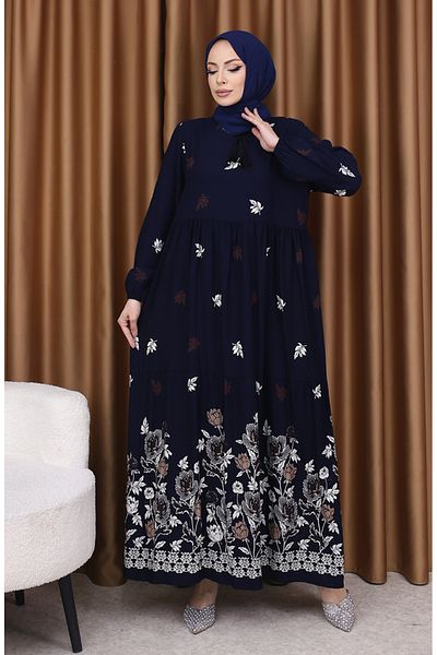 sefamerve Φόρεμα με σχέδιο βισκόζης 4080-04 Navy Blue
