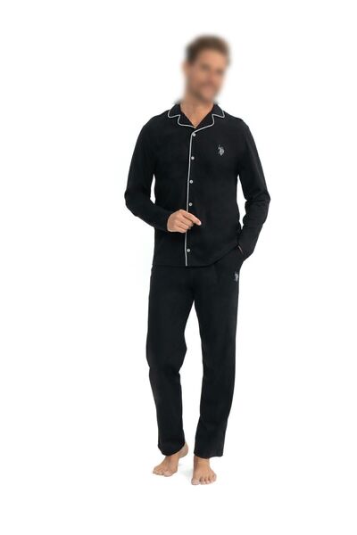 U.S. Polo Assn. Men's Black Pajama Set with Pockets - Black - Bcp1.12I03Y9-Osi