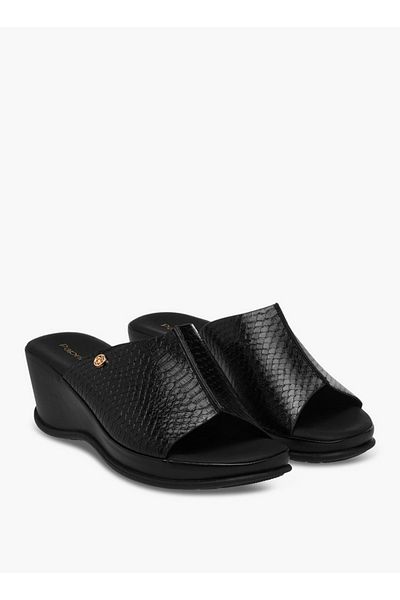 Paprika Textured Slip-On Sandals with Wedge Heel