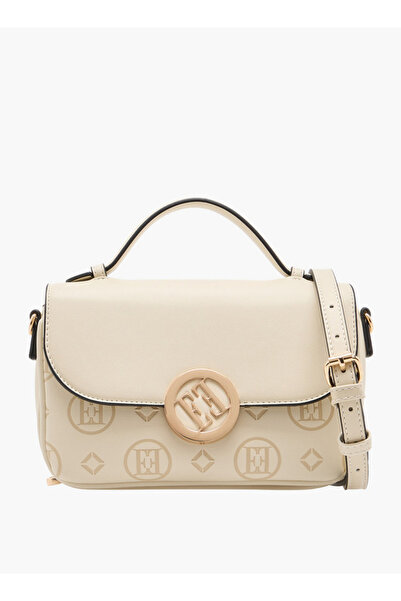 ELLE Monogram Embossed Crossbody Bag with Detachable Strap and Flap Closure - W 7.5 x H 14 x D 20.5 cm