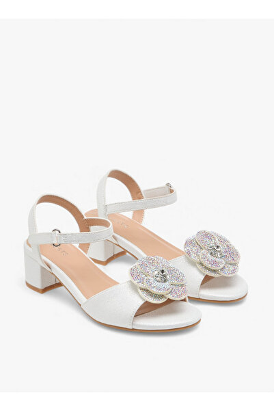 Celeste Girls Floral Accent Block Heel Sandals with Hook and Loop Closure