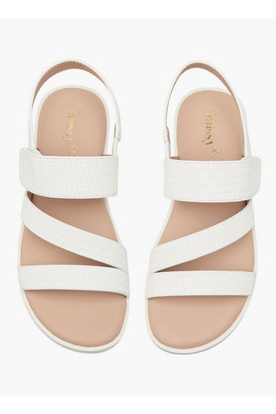 Little Missy Textured Cross Strap Sandals with Hook and Loop Closure