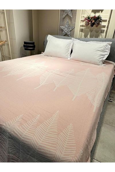 Explore Home , Gold, Double, Cotton, Muslin, Bedspread - Light Pink