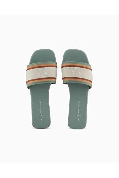 Armani Exchange Γυναικείες παντόφλες με ρίγες επιφάνειας με λεπτομέρεια μίνι ανάγλυφο πράσινο παντόφλες Xdp056 Xv922-00134