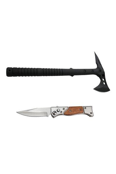 Depox Set de topor Ideallstore®, Tactical Spirit, 40 cm, teacă inclusă și cuțit de vânătoare AK