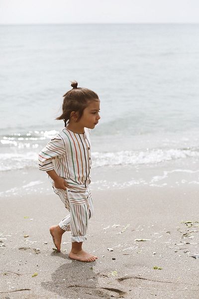 Catz Kids Colorful Thin Thick Striped Linen Short Sleeve Pocket Jumpsuit