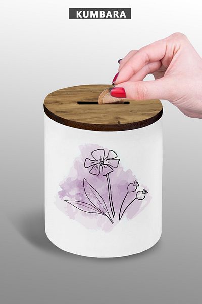bymat Tabletop Piggy Bank - 9 cm Ceramic - Small Size - Sprout, Flower, Nature Design