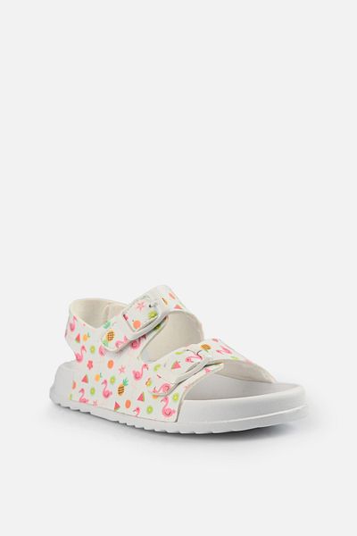 Vicco Miyu Ii Printed Girls Preschool White Sandals