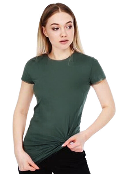 İpek Tekstil 100% Cotton Women's T-Shirt Plain Dark Green Color Basic Combed Cotton Crew Neck