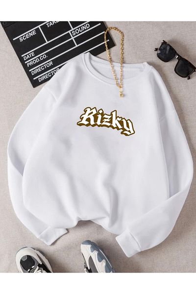 RPT MODA Oversized Girly Printed Detail Cycling Collar Basic Sweatshirt