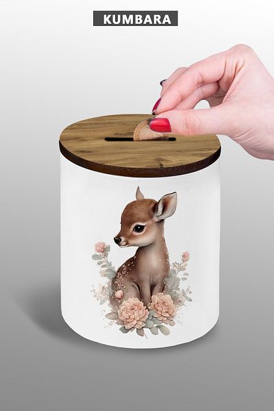 yhfoto Piggy Bank with Baby Deer Image 9 cm Ceramic Small Size Table Top 25kg192