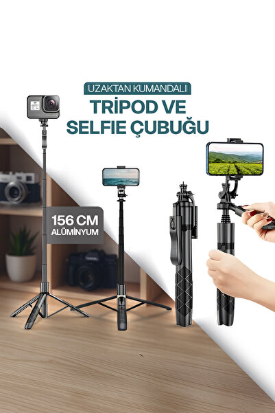 EN SİGA Uzaktan Kumandalı Uyumlu 156 Cm Alüminyum Tripod Ve Selfie Çubuğu Tel...