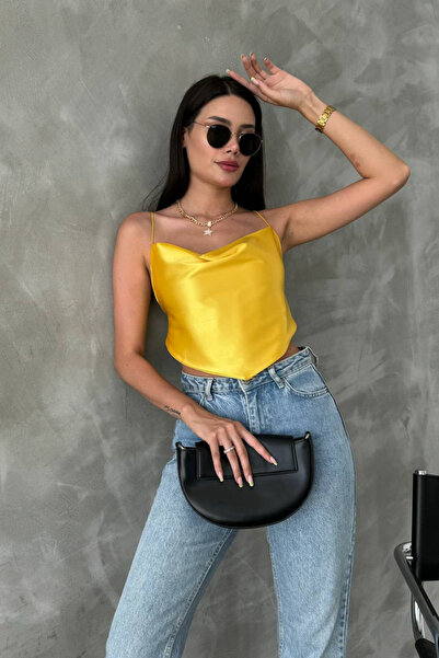 oshebu Yellow – Women's Asymmetrical Cut Back Tie Detail Blouse