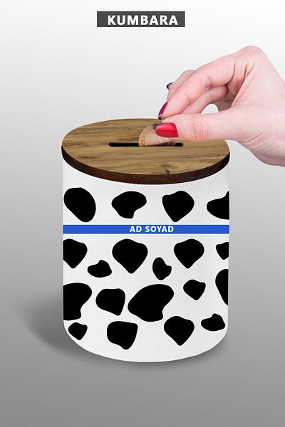 yhfoto Blue Checkered Piggy Bank Small Size Ceramic 9 cm 25Kmb112