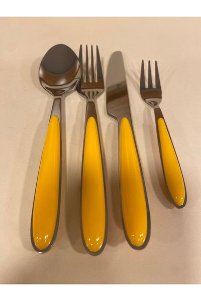PLUS HOME 24 Piece Steel Yellow Handle Spoon Fork Set