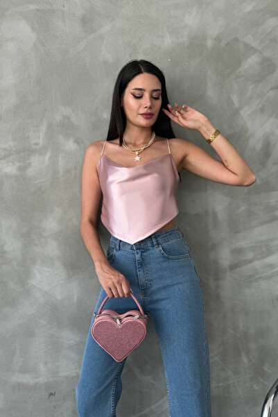 oshebu Pink – Women's Asymmetrical Cut Back Tie Detail Blouse