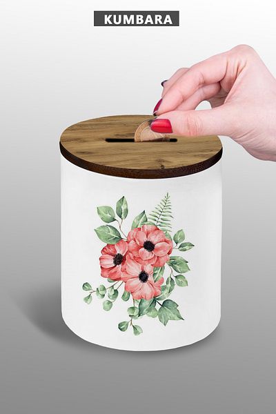 yhfoto Nature Chechek Design Piggy Bank - 9 cm Ceramic, Small Size Tabletop Piggy Bank