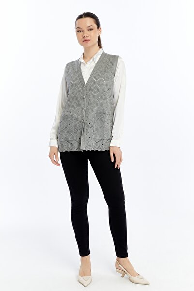 larocci Women's Standard V-Neck Argyle Print Vest with Pockets