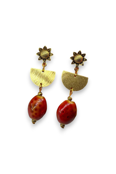 dela otantik Handmade Big Bohemian Earrings - Ceramic Stone Dangle Long Vintage Authentic Ethnic Earrings Design Jewelry