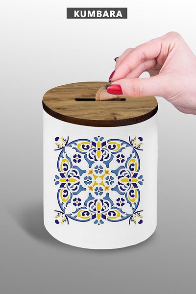 bymat Ethnic Visual 9 cm Ceramic Piggy Bank Small Size Table Top - 25Kmb102