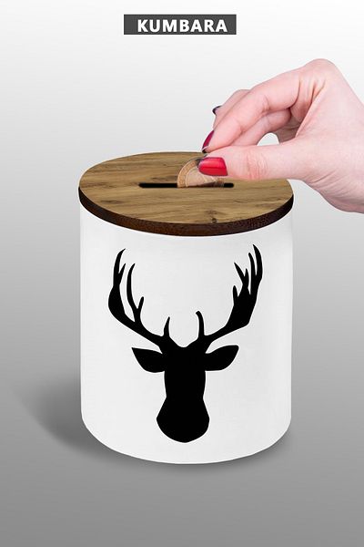 bymat Vector Deer Piggy Bank with Design - Ceramic, 9 Cm, 25 kg