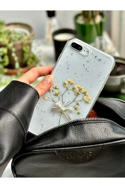 Go Aksesuar جراب مرن من السيليكون بتصميم باقة زهور فضية متوافق مع هاتف Iphone 7 Plus و8 Plus