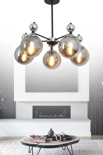 Taşcan Aydınlatma Lesvos 5 Li Siyah Krom Avize-Füme Camlı Dekoratif Tasarım Y...