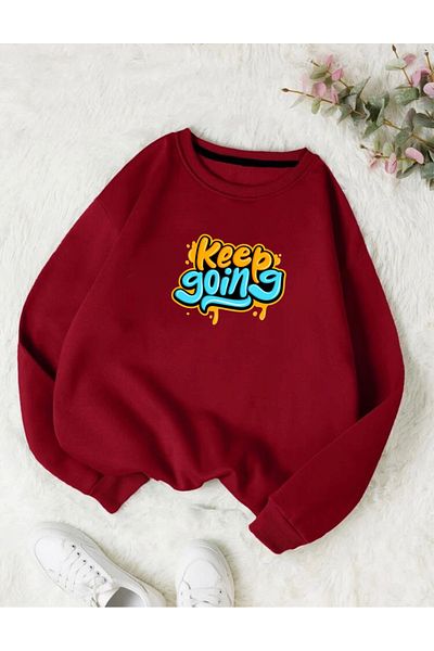 RPT MODA Oversized Keep Printed Detail Cycling Collar Basic Sweatshirt