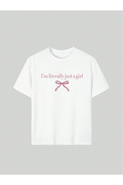 MOONBULL Women's Just a Girl Pink Ribbon Printed Oversize T-Shirt