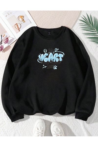 RPT MODA Oversized Weart Printed Detail Cycling Collar Basic Sweatshirt