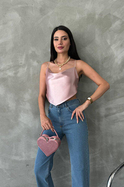 oshebu Pink – Women's Asymmetrical Cut Back Tie Detail Blouse