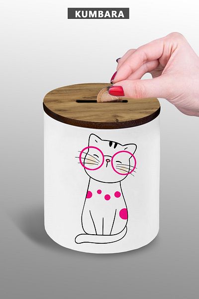 yhfoto Pink Glasses Cat Piggy Bank 9 cm Ceramic Small Size Table Top