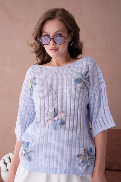 Park Karon Pulover de tricotaj casual cu decolteu barcă cu aplicații florale