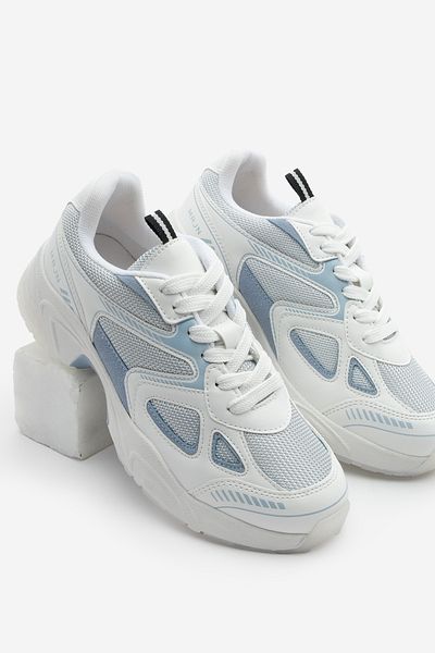 Marjin Damen Sneaker - Dicke Sohle Schnürschuhe Blau Yuvez Mesh Detailliert