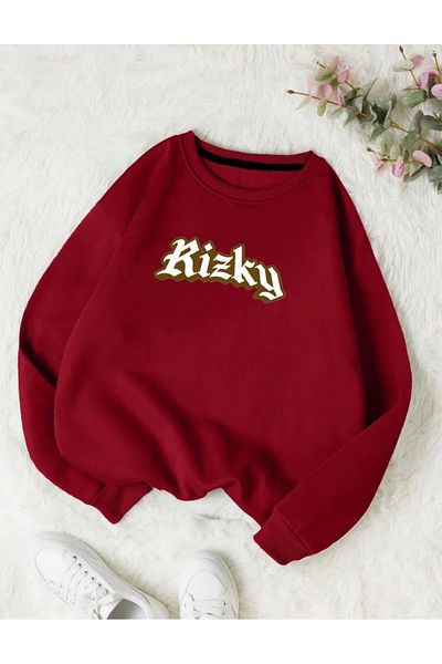 RPT MODA Oversized Girly Printed Detail Cycling Collar Basic Sweatshirt