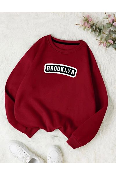 RPT MODA Oversized Brooklyn Printed Detail Cycling Collar Basic Sweatshirt