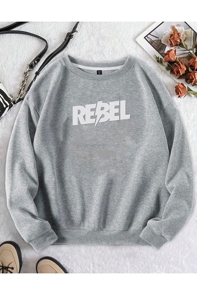 RPT MODA Oversized Rebel Print Detail Cycling Collar Basic Sweatshirt