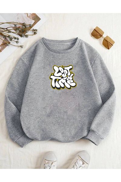 RPT MODA Oversized Lost Print Detail Cycling Collar Basic Sweatshirt