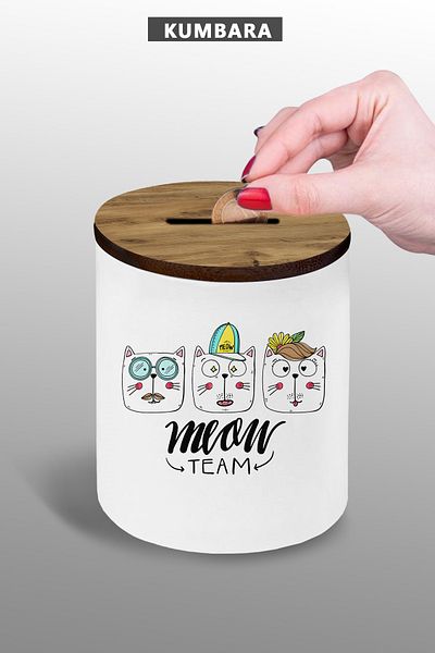 Bytwo Meow Three Cats Design Piggy Bank - Small Size Tabletop Piggy Bank - 9 cm Ceramic Piggy Bank - 25Kmb49