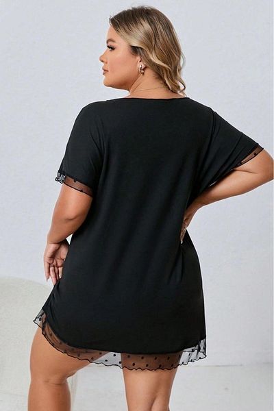 Nathalie Lingerie Women's Black Lace Detailed Tulle Nightgown B-2049