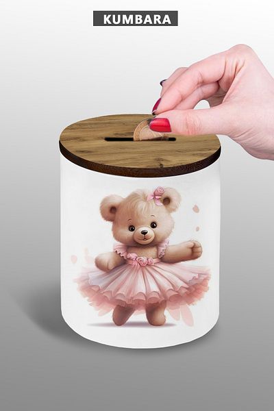 Bytwo Pink Skirt Bear Piggy Bank - Small Size Tabletop Piggy Bank - 9 cm Ceramic Piggy Bank - 25Kmb211
