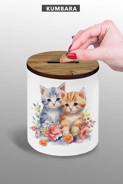 yhfoto Kitten Brothers Piggy Bank Small Size Table Top 9 cm Ceramic 25Kbb248