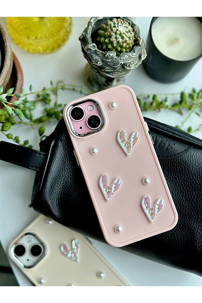 Go Aksesuar حافظة سيليكون بتصميم قلب حجري متوافقة مع هاتف Iphone 14 Plus - 15 Plus