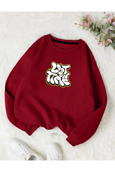 RPT MODA Oversized Lost Print Detail Cycling Collar Basic Sweatshirt
