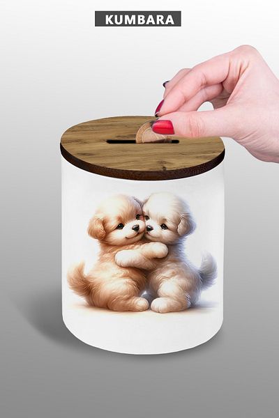 bymat Hugging Dog Motif Piggy Bank - 25Kb232 Ceramic Table Top 9 cm Height