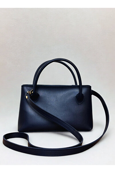 fular & bags Geantă de mână și de umăr tip baguette, albastru bleumarin, cu m...