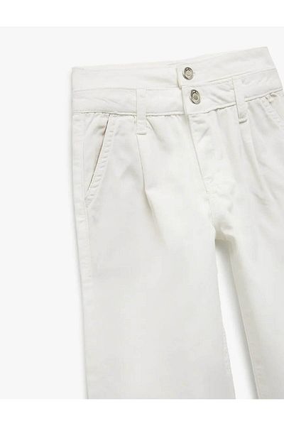 Koton High Waist Relaxed Cut Wide Leg White Girl's Jean Pants 5Skg40074Ad