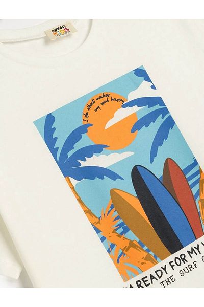 Koton Crew Neck Print Detailed Short Sleeve Cotton T-Shirt