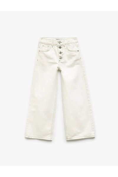 Koton Buttoned Wide Leg White Girl's Jean Trousers 5Skg40020Ad
