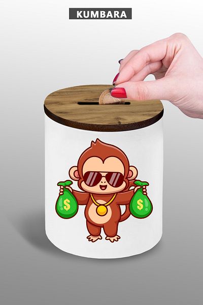 bymat Κεραμικός κουμπαράς 9 cm - Coin Money Monkey - Μικρό μέγεθος στο τραπέζι